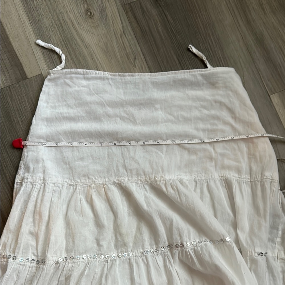 Vintage y2k Costal Cowgirl Boho sequin Cotton Gauzy White Tiered Maxi Skirt - Picture 10 of 10